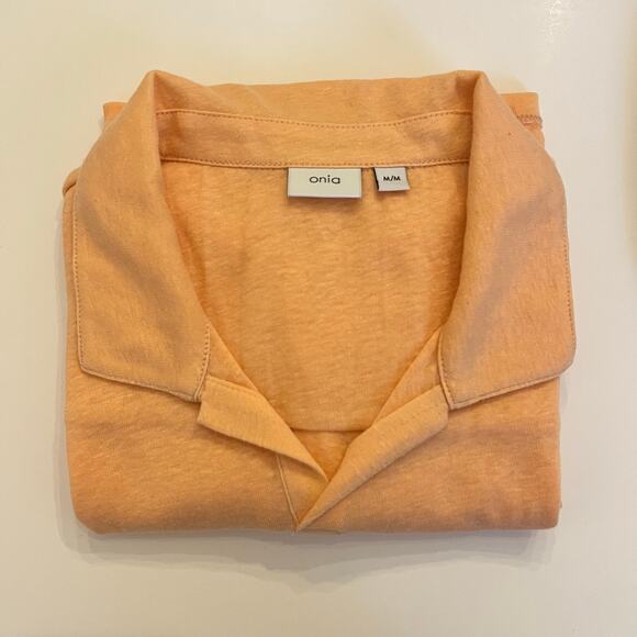 Onia Shawn Linen Polo Mens Medium Orange Short Sleeve - Picture 7 of 9